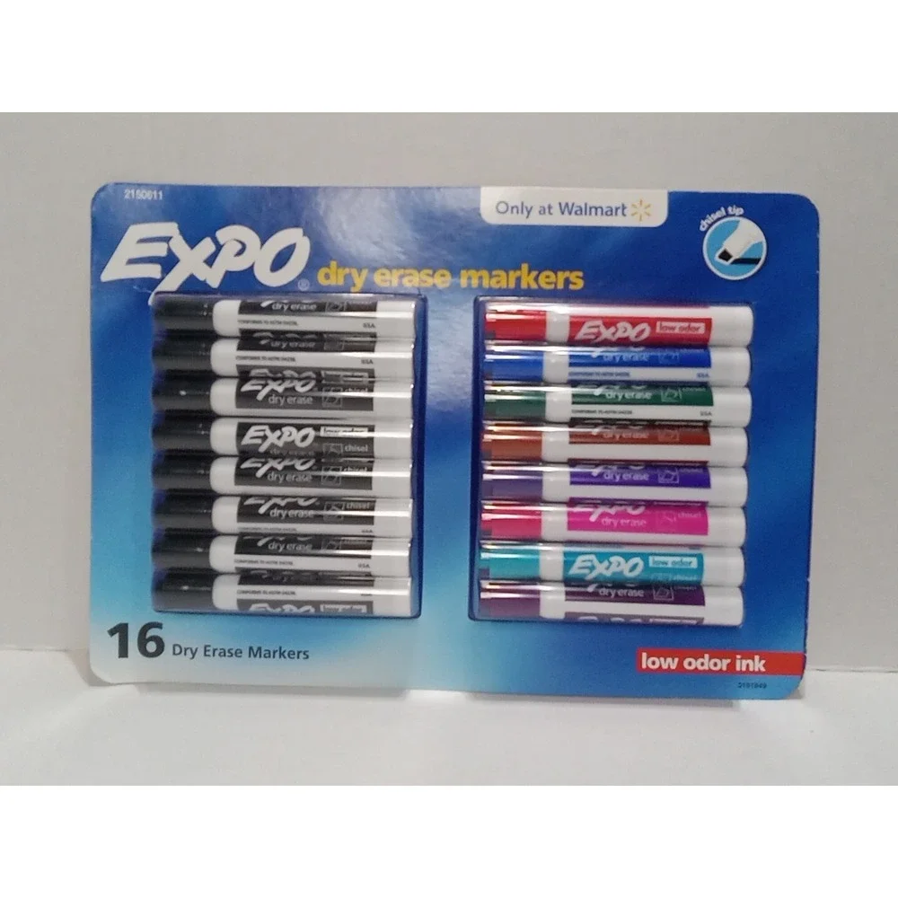 EXPO - 16 Count  Low Odor Dry Erase Markers Chisel Tip / Assorted Colors New